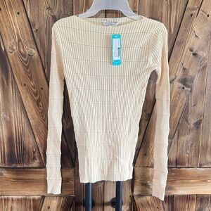 41 Hawthorn Ribbed Long Sleeve Top in Beige/Cream